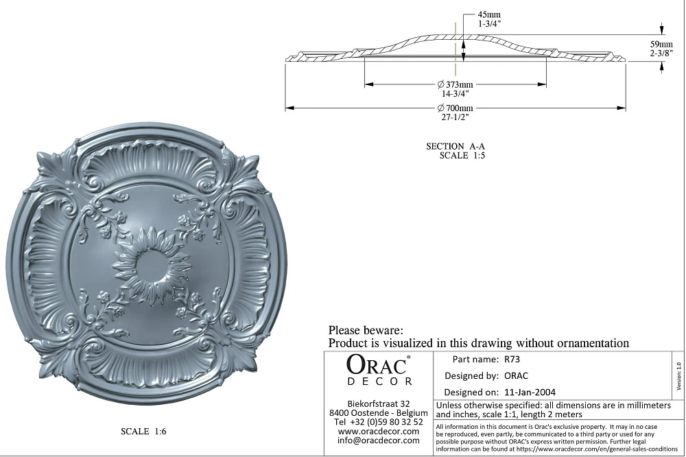 Розетка Orac Decor R73 потолочная D700x59